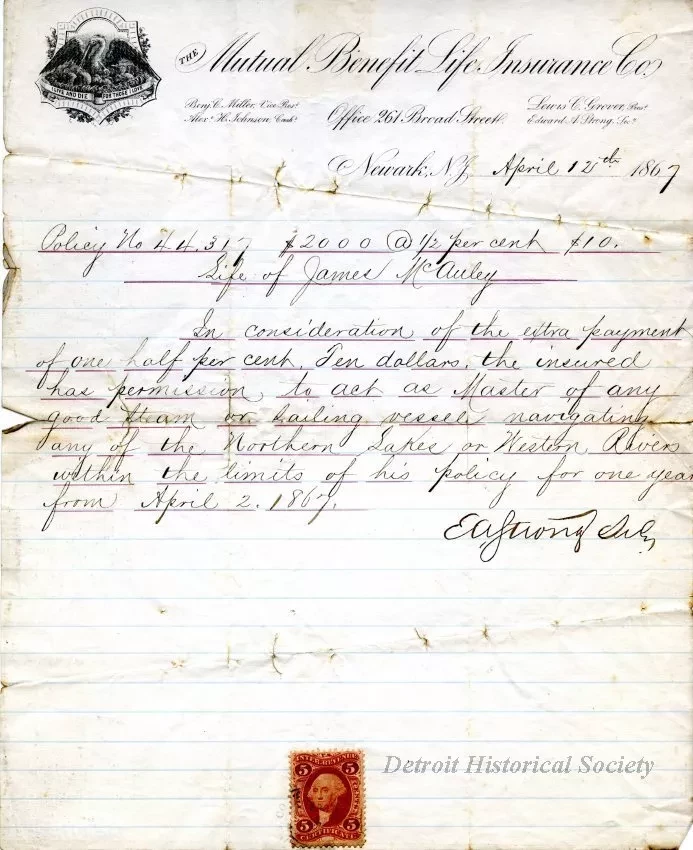 Policy, Insurance - The Mutual Benefit Life Insurance Co.