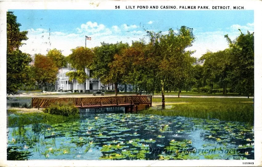 Postcard - 56 Lily Pond and Casino, Palmer Park, Detroit, Mich.