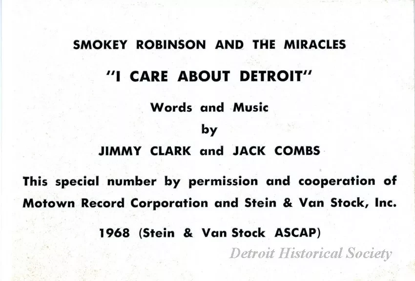 Sticker - Smokey Robinson and The Miracles,
"I Care About Detroit"