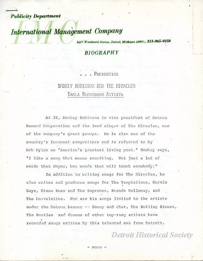 Release, News - Robinson, William "Smokey"