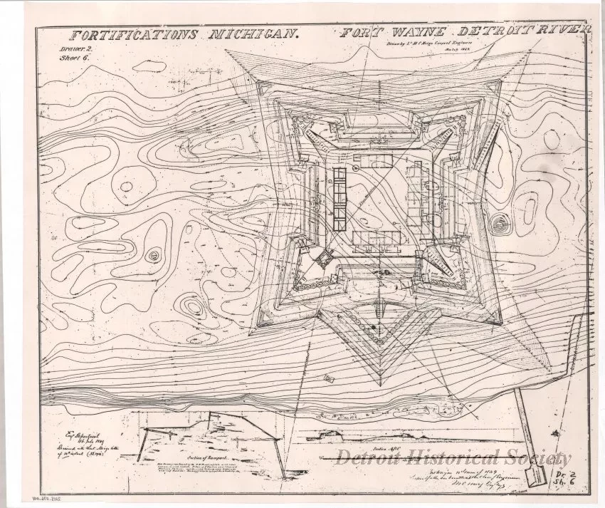 Drawing, Technical - Fortifications Michigan.  Fort Wayne, Detroit River.