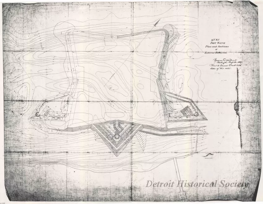 Drawing, Technical - No. XII, 
Fort Wayne, 
Plan and Section of Exterior Batteries
