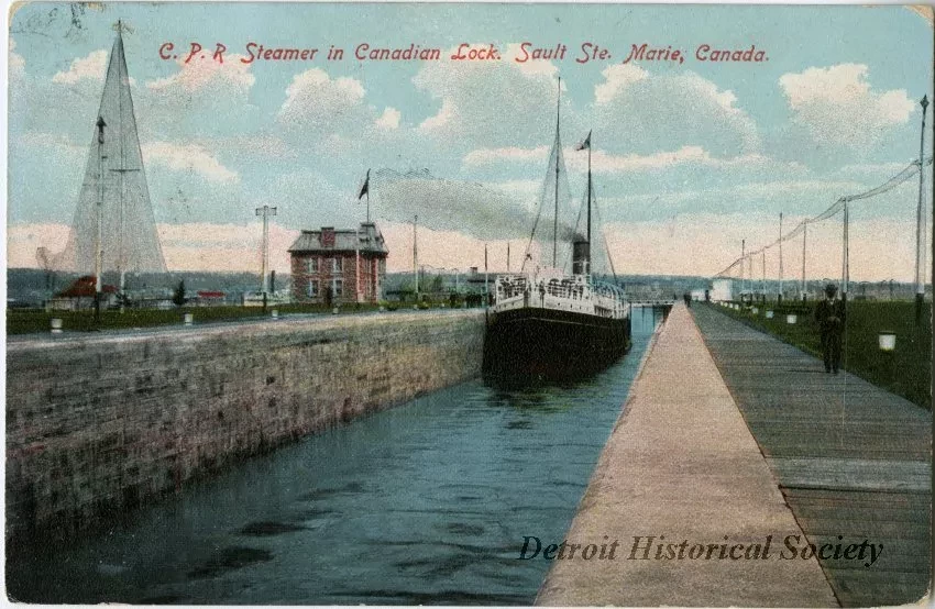Postcard - C.P.R. Steamer in Canadian Lock. Sault Ste. Marie, Canada.