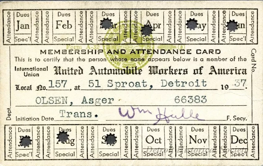 Card, Union - United Automobile Workers of America
