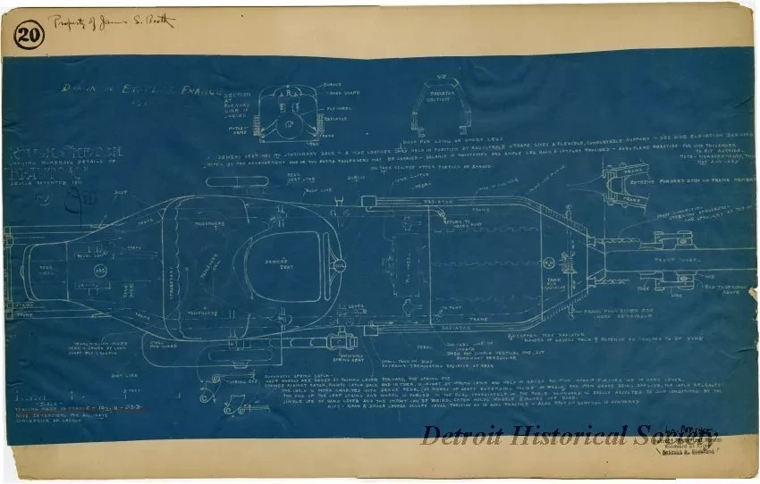 Blueprint - Rough Sketch Showing Numerous Details of "Bi-Autogo" 
Design Patented 1911