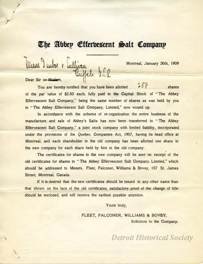 Letter - The Abbey Effervescent Salt Company