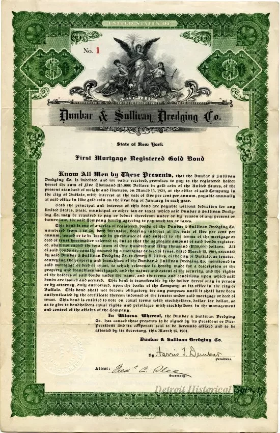 Bond - Dunbar & Sullivan Dredging Co. 
First Mortgage Registered Gold Bond