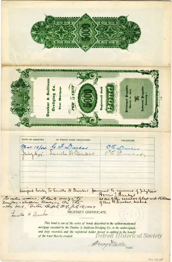 Bond - Dunbar & Sullivan Dredging Co. 
First Mortgage Registered Gold Bond