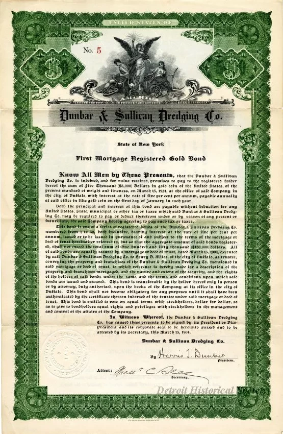 Bond - Dunbar & Sullivan Dredging Co. 
First Mortgage Registered Gold Bond
