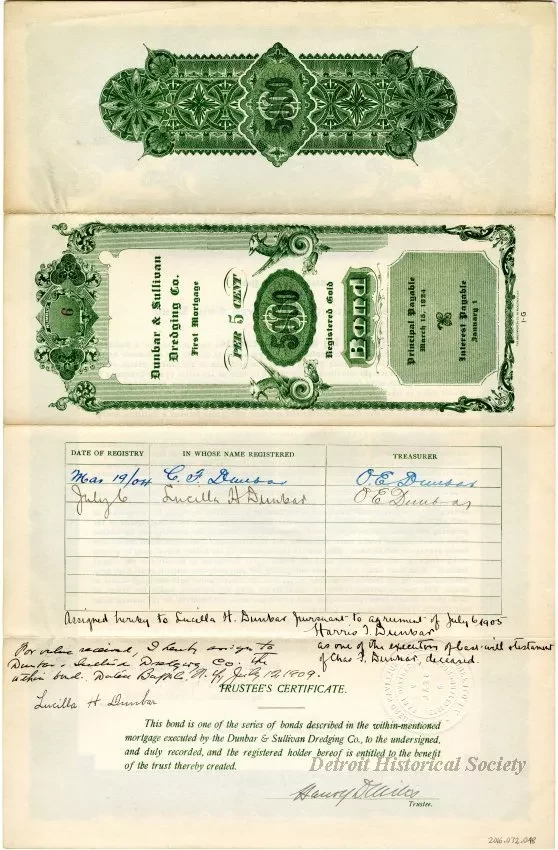 Bond - Dunbar & Sullivan Dredging Co. 
First Mortgage Registered Gold Bond