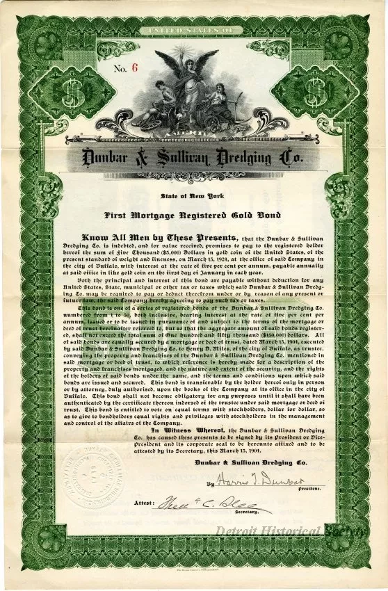 Bond - Dunbar & Sullivan Dredging Co. 
First Mortgage Registered Gold Bond