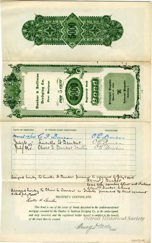 Bond - Dunbar & Sullivan Dredging Co. 
First Mortgage Registered Gold Bond
