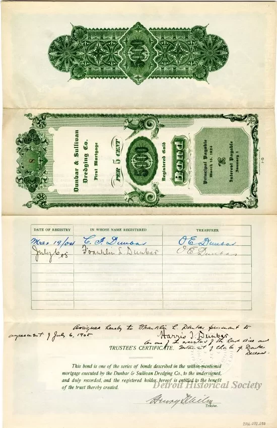 Bond - Dunbar & Sullivan Dredging Co. 
First Mortgage Registered Gold Bond