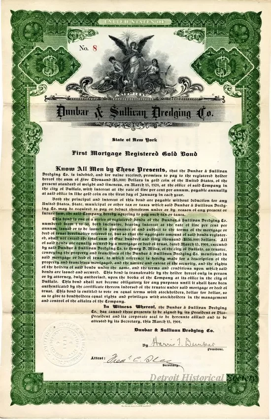 Bond - Dunbar & Sullivan Dredging Co. 
First Mortgage Registered Gold Bond