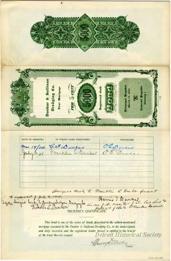 Bond - Dunbar & Sullivan Dredging Co. 
First Mortgage Registered Gold Bond