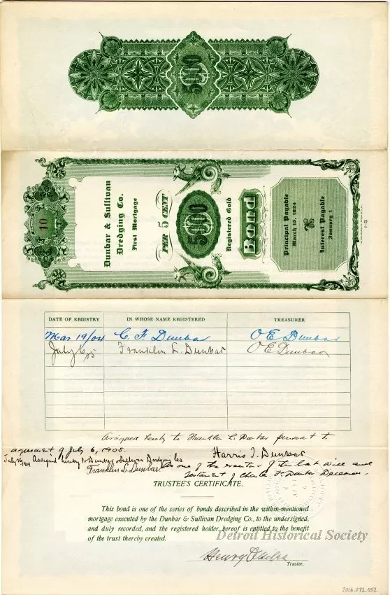 Bond - Dunbar & Sullivan Dredging Co. 
First Mortgage Registered Gold Bond