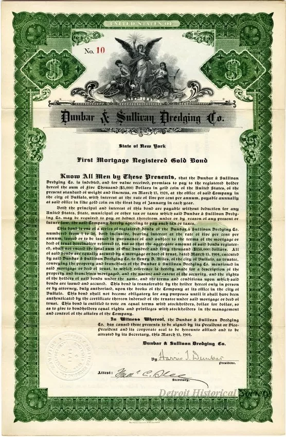 Bond - Dunbar & Sullivan Dredging Co. 
First Mortgage Registered Gold Bond