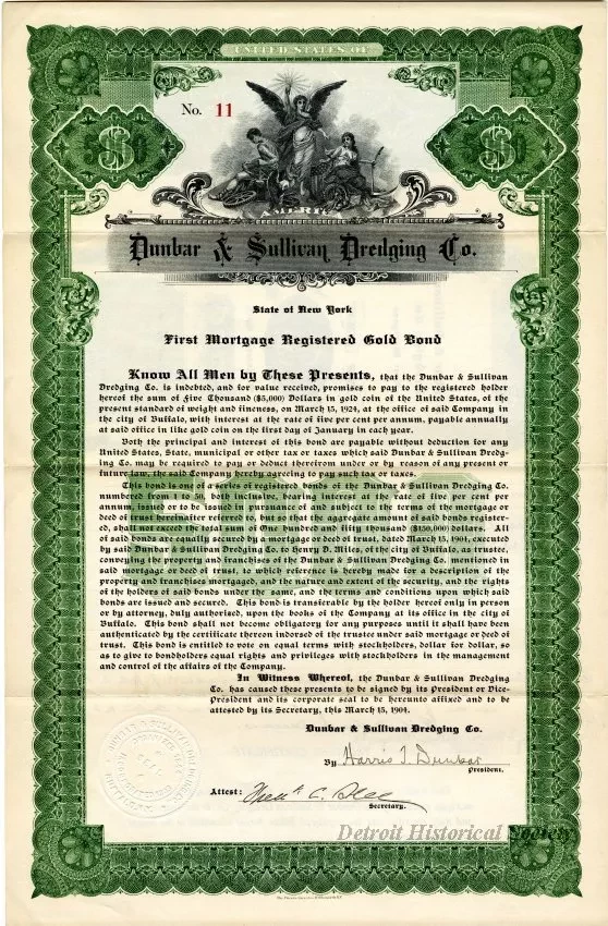 Bond - Dunbar & Sullivan Dredging Co. 
First Mortgage Registered Gold Bond