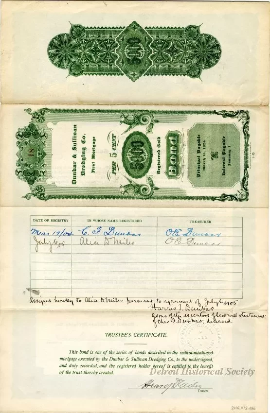Bond - Dunbar & Sullivan Dredging Co. 
First Mortgage Registered Gold Bond
