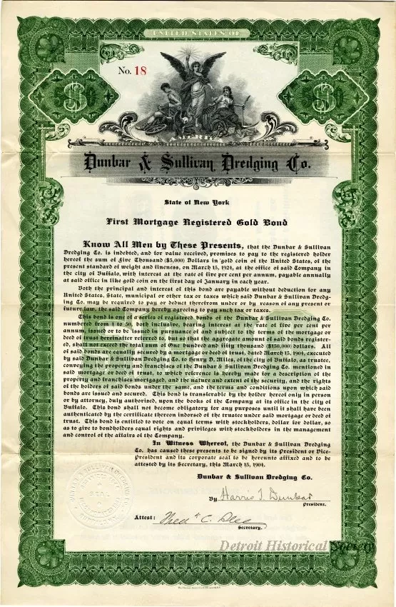 Bond - Dunbar & Sullivan Dredging Co. 
First Mortgage Registered Gold Bond