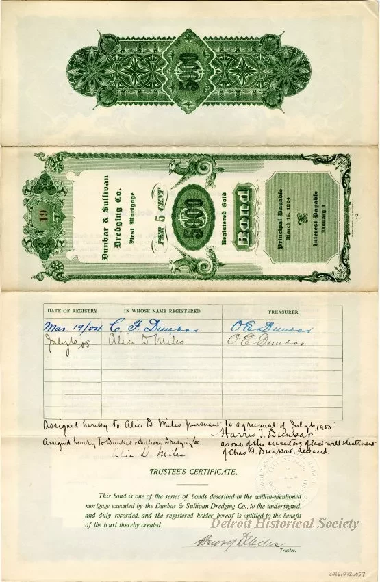 Bond - Dunbar & Sullivan Dredging Co. 
First Mortgage Registered Gold Bond