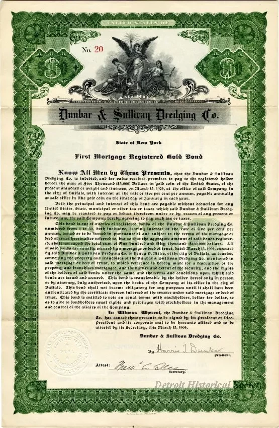 Bond - Dunbar & Sullivan Dredging Co. 
First Mortgage Registered Gold Bond