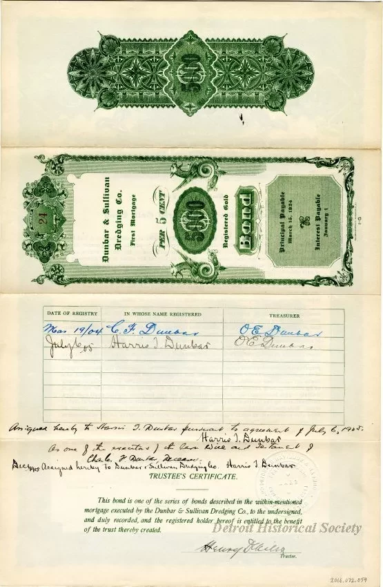 Bond - Dunbar & Sullivan Dredging Co. 
First Mortgage Registered Gold Bond