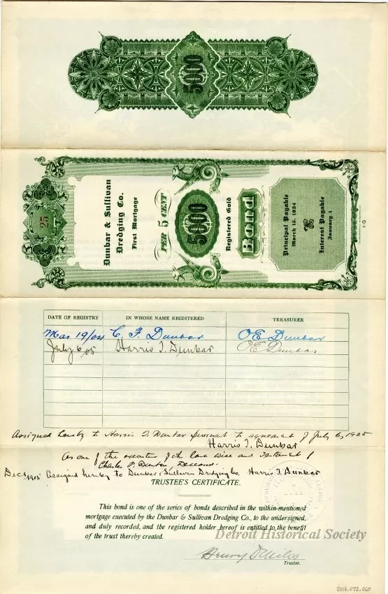 Bond - Dunbar & Sullivan Dredging Co. 
First Mortgage Registered Gold Bond