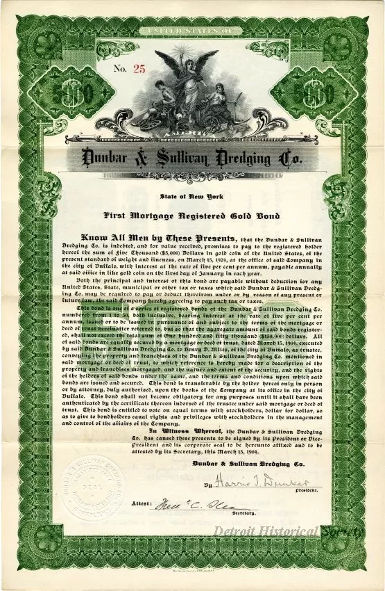 Bond - Dunbar & Sullivan Dredging Co. 
First Mortgage Registered Gold Bond