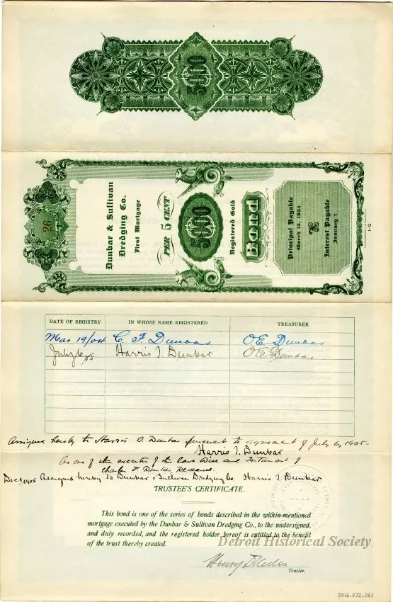 Bond - Dunbar & Sullivan Dredging Co. 
First Mortgage Registered Gold Bond