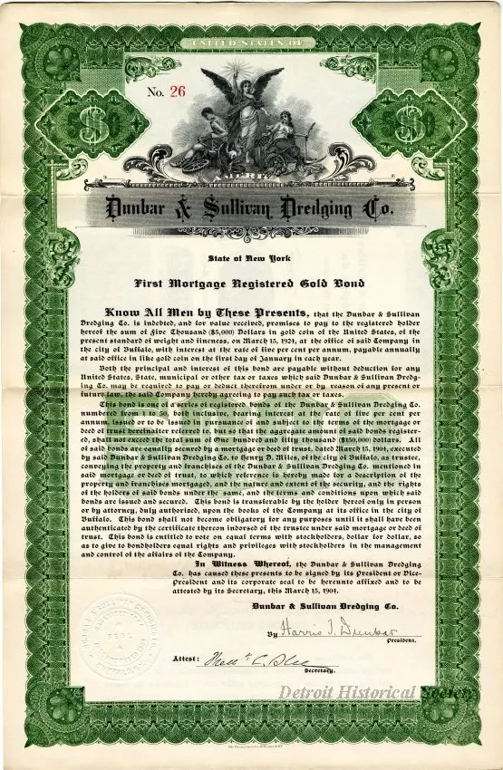Bond - Dunbar & Sullivan Dredging Co. 
First Mortgage Registered Gold Bond
