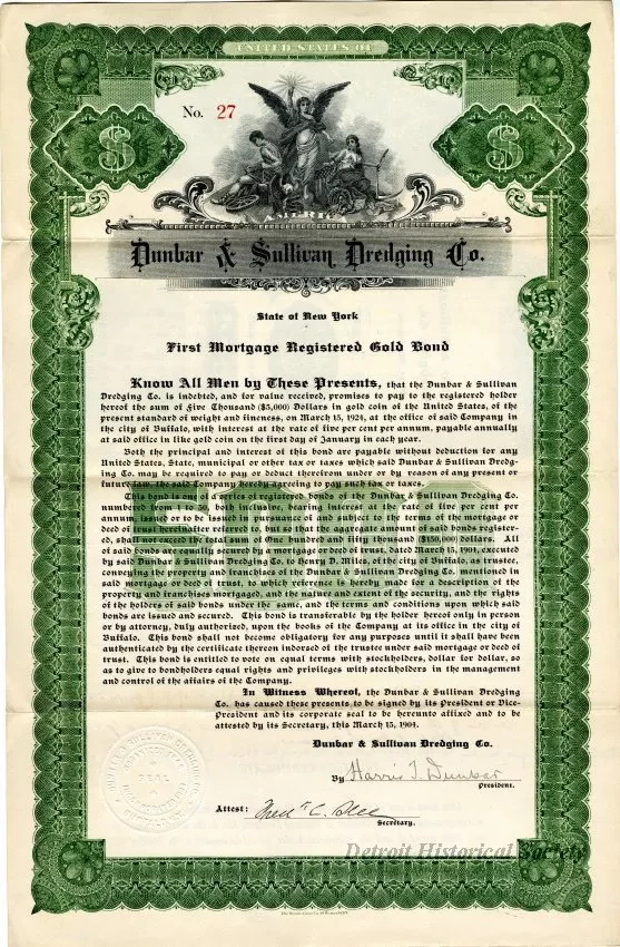 Bond - Dunbar & Sullivan Dredging Co. 
First Mortgage Registered Gold Bond