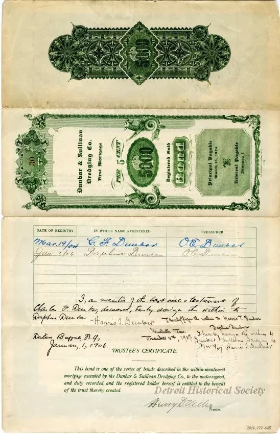 Bond - Dunbar & Sullivan Dredging Co. 
First Mortgage Registered Gold Bond