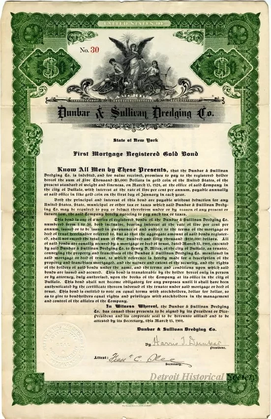 Bond - Dunbar & Sullivan Dredging Co. 
First Mortgage Registered Gold Bond