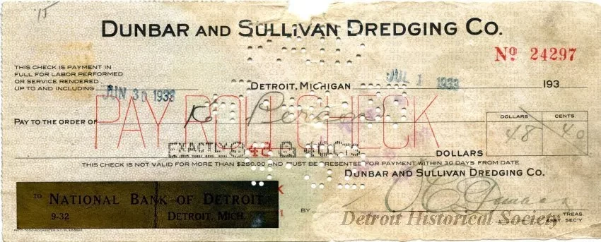 Check, Bank - Dunbar & Sullivan Dredging Co.