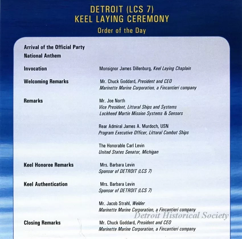 Program - Detroit (LCS 7) Keel Laying Ceremony