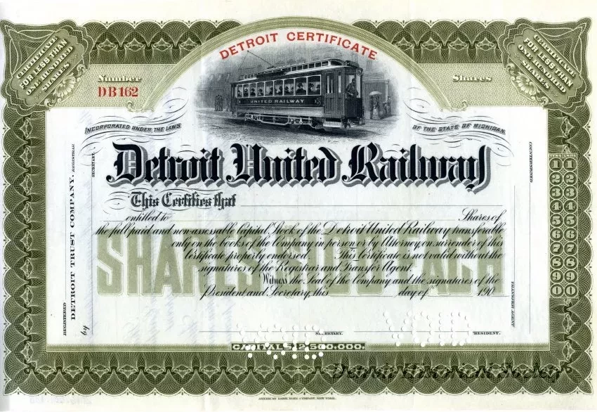 Certificate, Stock - Detroit United Railway