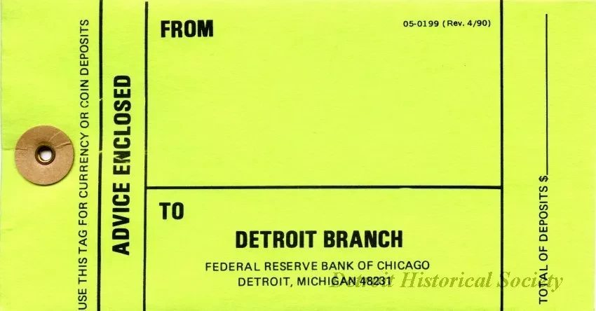 Tag, Shipping - Detroit Branch,
Federal Reserve Bank of Chicago
