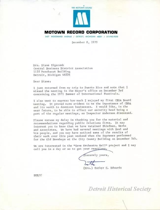 Letter - Motown Record Corporation