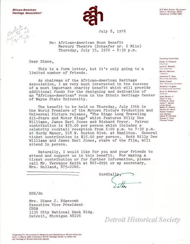 Letter - African-American Heritage Association