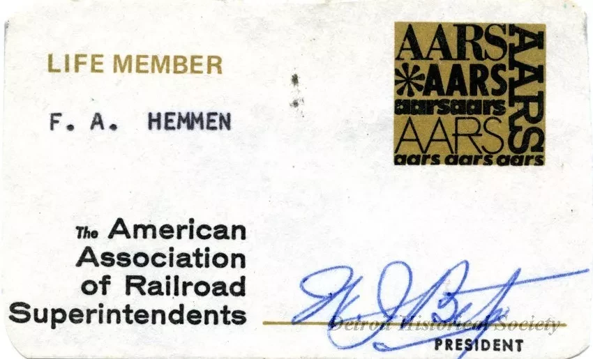 Card, Membership - American Association of Railroad Superintendents