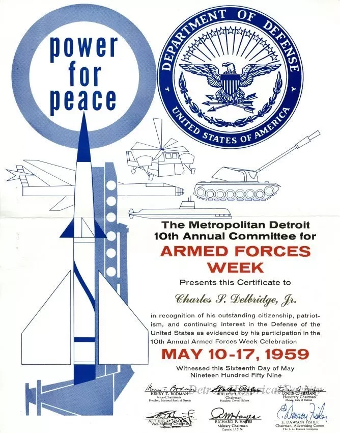 Certificate, Attendance - Metropolitan Detroit 10th Annual Committee for
Armed Forces Week