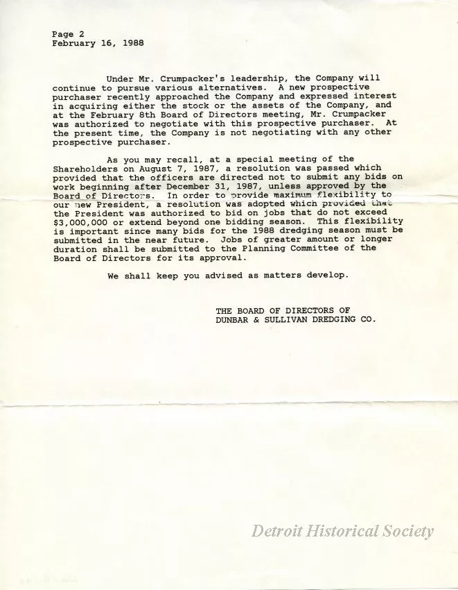 Letter - Dunbar & Sullivan Dredging Co.
