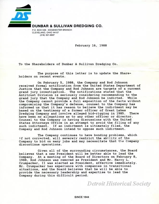 Letter - Dunbar & Sullivan Dredging Co.