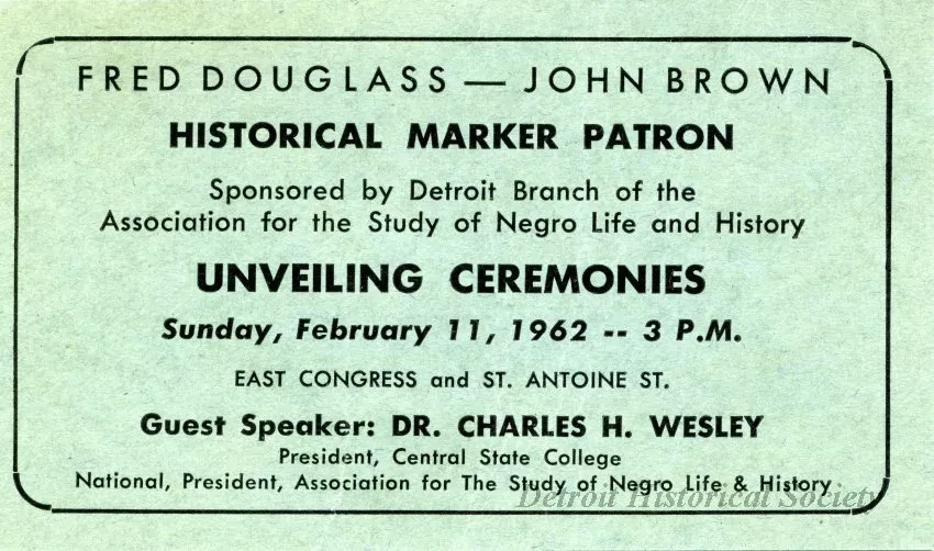 Card, Admittance - Fred. Douglass - John Brown,
Unveiling Ceremonies