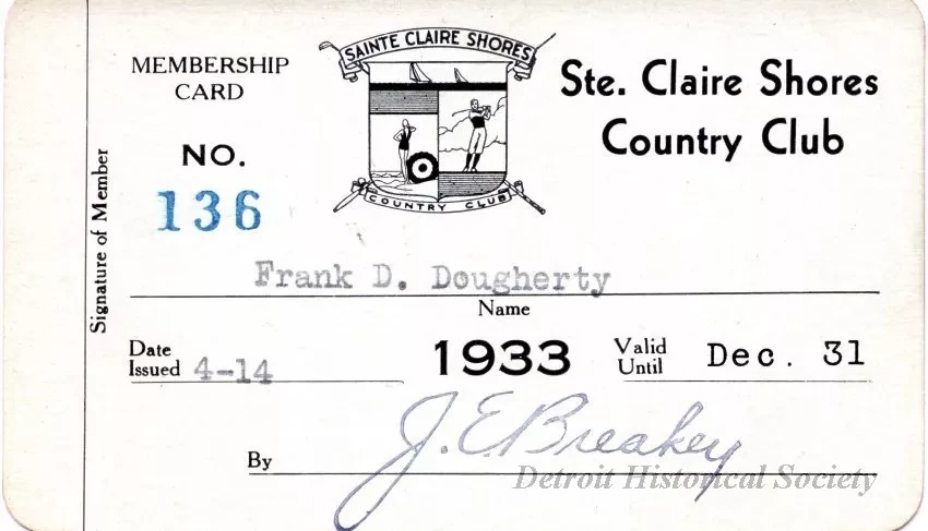 Card, Membership - Ste. Clair Shores Country Club