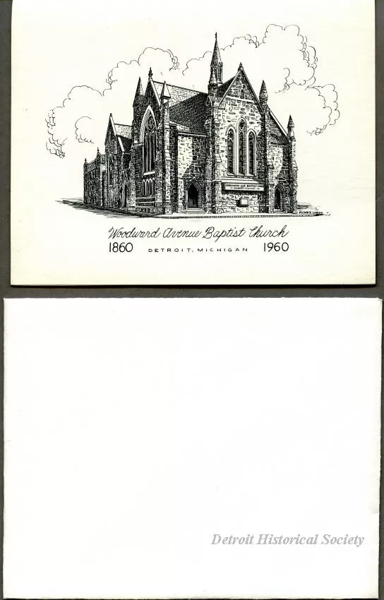 Notecard - Woodward Avenue Baptist Church, 1860-1960
Detroit, Michigan