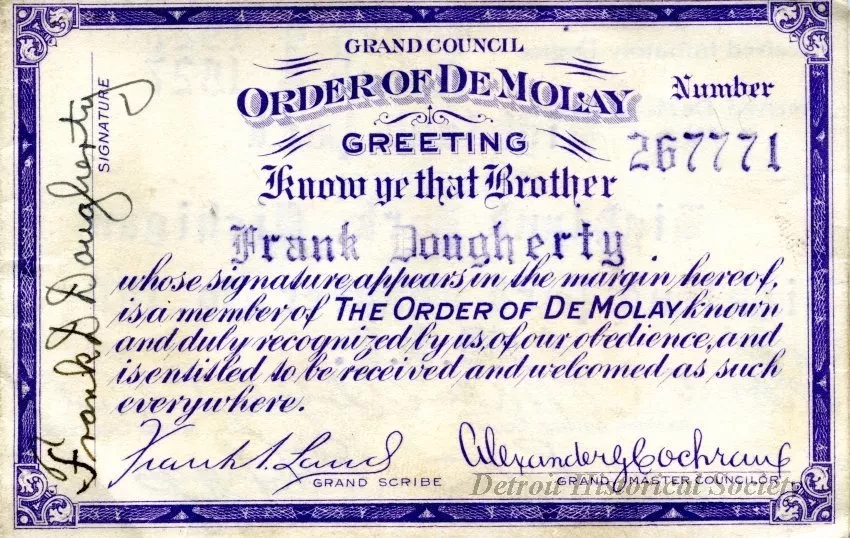 Card, Membership - Grand Council,
Order of DeMolay