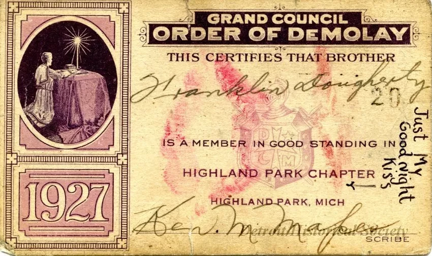 Card, Membership - Grand Council,
Order of DeMolay