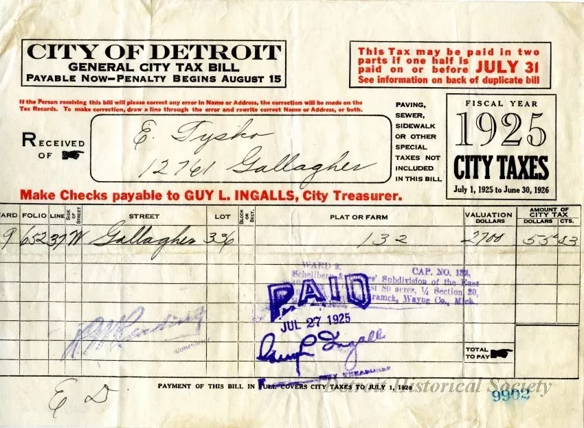 Bill, Tax - City of Detroit
General City Tax Bill
